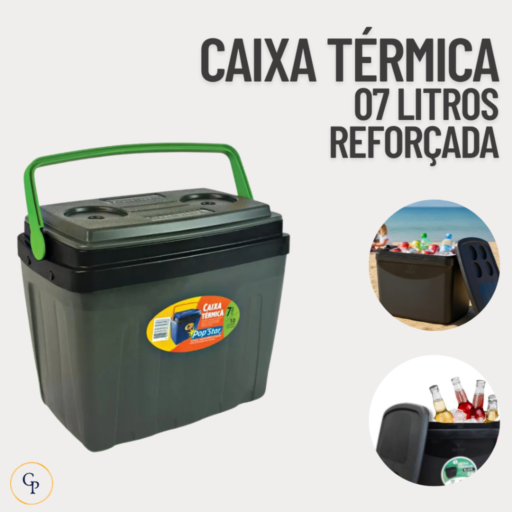 Caixa Térmica / Cooler 7L – Até 10 latas, com alça – mini geladeira portátil para praia, camping, churrasco em Oferta na Shopee