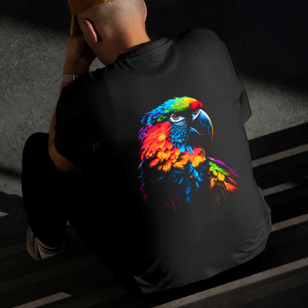 Camiseta Masculina Estampada Arara Colorida 100% Algodão Estilo Conforto Diário Do Tamanho P ao GG