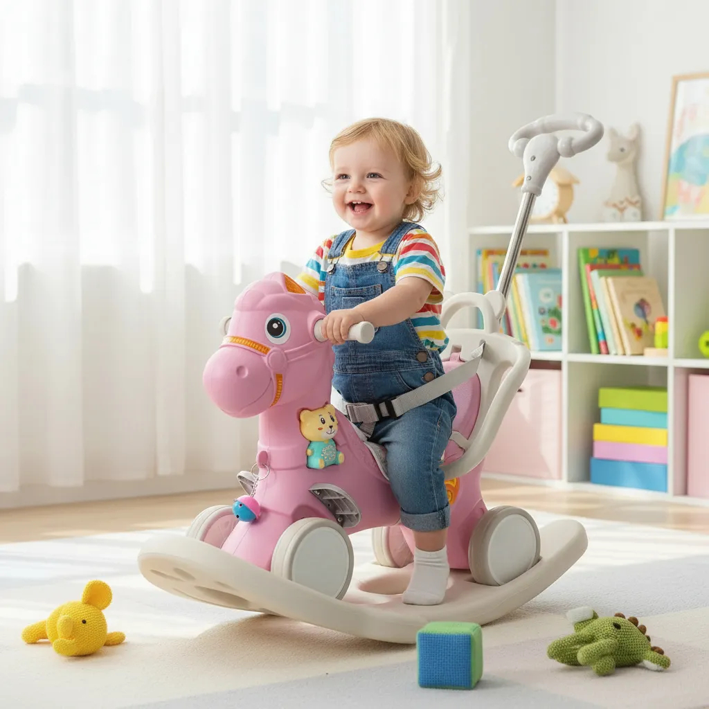 Cavalinho 2 em 1 Balanço e Carrinho de Passeio Rosa