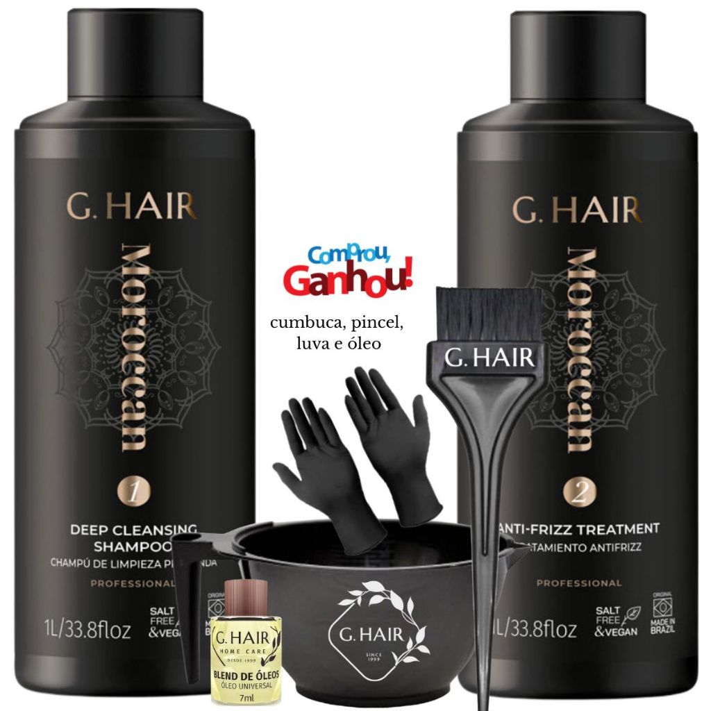 Ghair Kit Marroquina 2x1000ML + Kit Aplicação e óleo capilar 7ml em Oferta na Shopee
