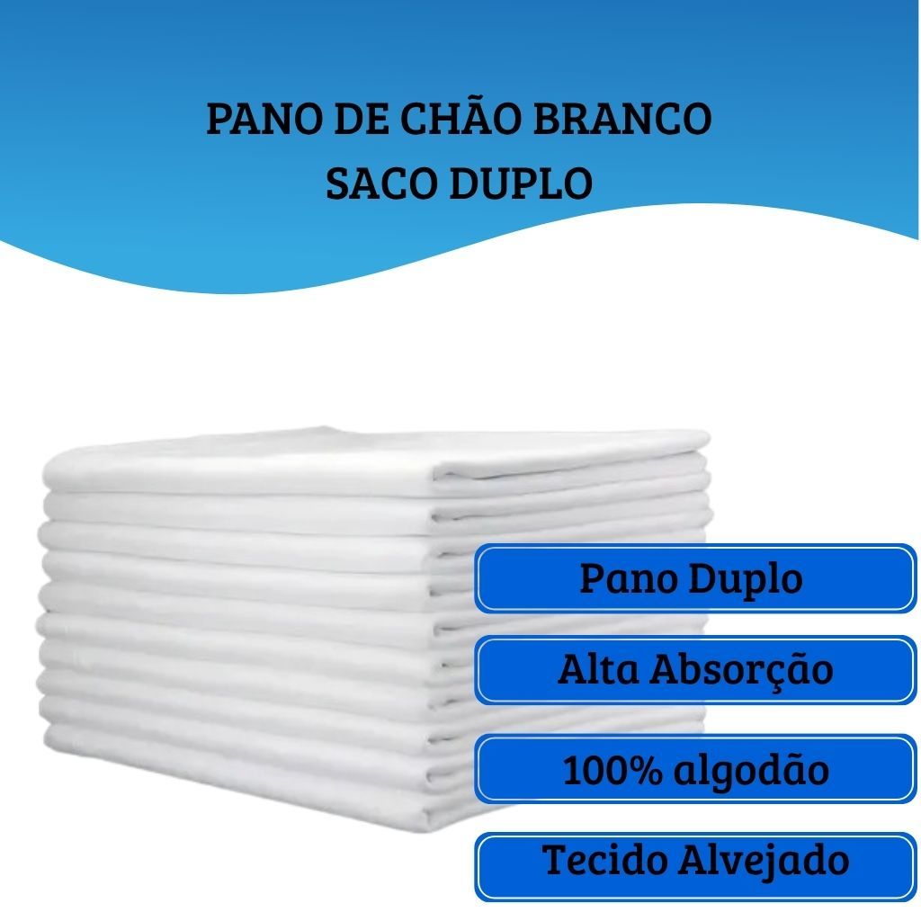 Kit Pano de Chão Branco Alvejado 1a Linha, Saco Alvejado, Pano Resistente a Limpeza Pesada