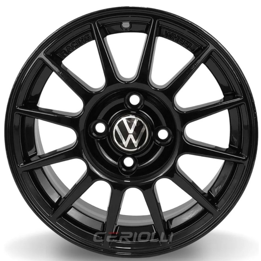 Kit 4 Rodas Aro 14 4x100 Racing Turismo Vw Volkswagen Saveiro Gol Black Piano Bicos de Brinde K76
