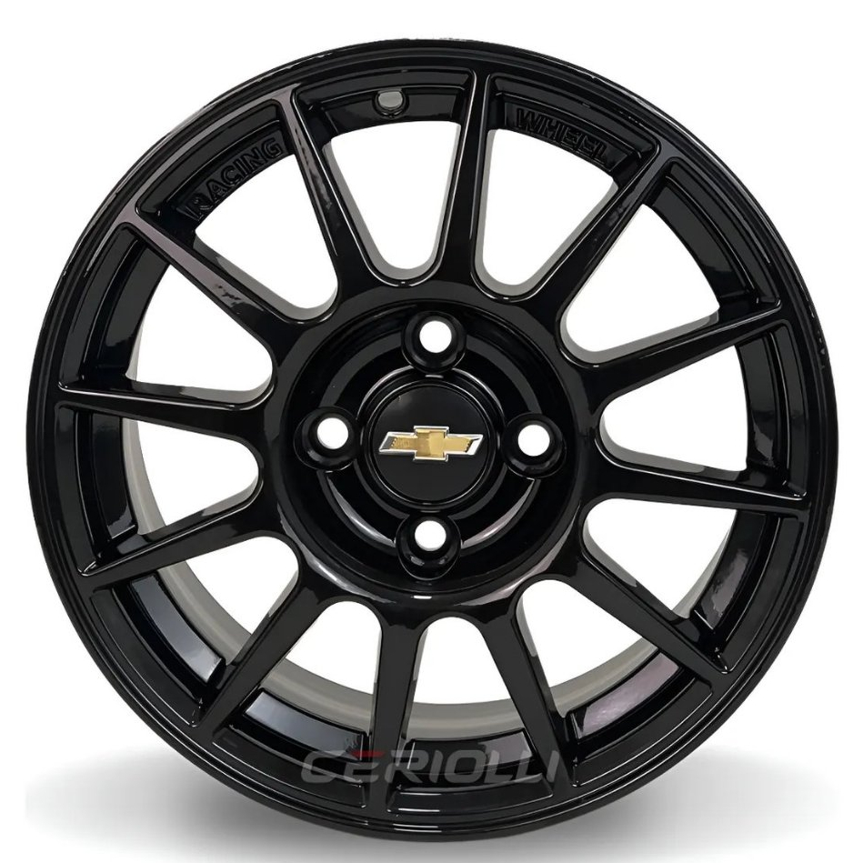 Kit 4 Rodas Aro 14 4x100 Racing Turismo GM Chevrolet Corsa Celta Black Piano Bicos de Brinde K76