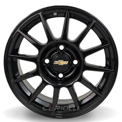 Kit 4 Rodas Aro 14 4x100 Racing Turismo GM Chevrolet Corsa Celta Black Piano Bicos de Brinde K76