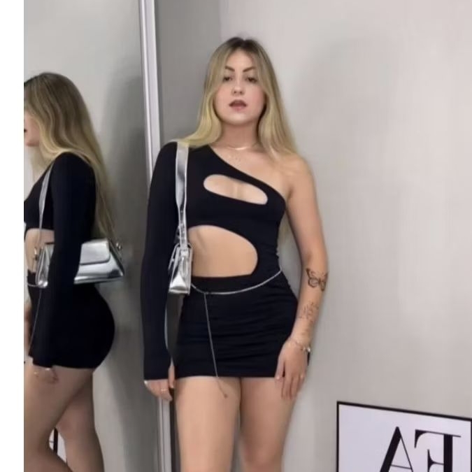 CONJUNTO FEMININO BODY+SAIA CURTA MULA MANCA ESTILO GRINGA