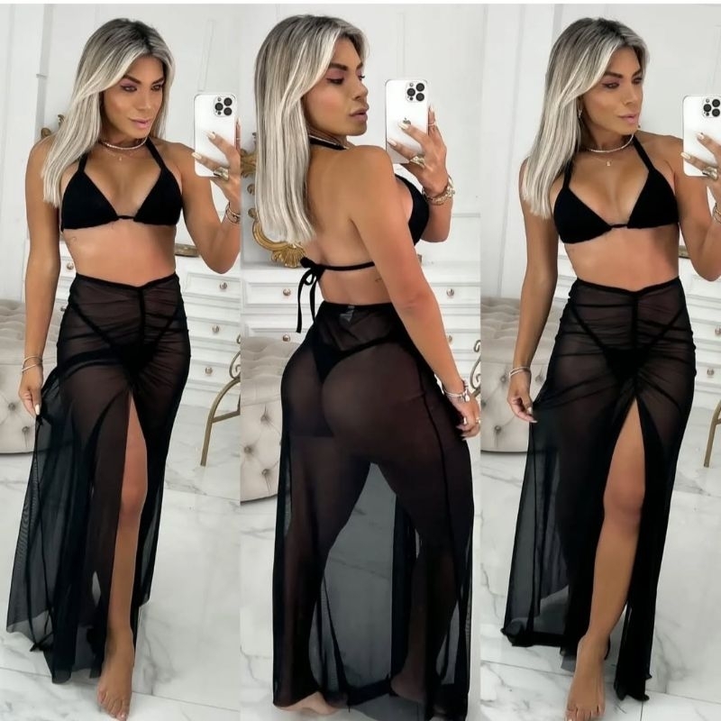 Saída de Praia Feminino Longa de Tule, Canga Feminina Tule, Saia Longa Praia Transparente em Oferta na Shopee