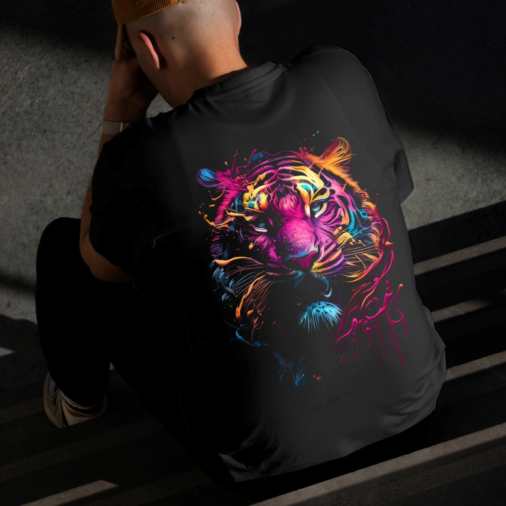 Camiseta Masculina Estampada Tigre Rosa 100% Algodão Estilo Conforto Diário Do Tamanho P ao GG