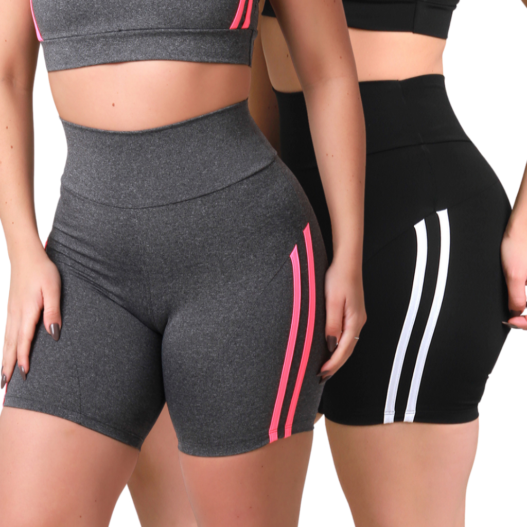 KIT com 2 Shorts Academia Legging Meia Coxa Feminino Cintura Alta Zero Transparência