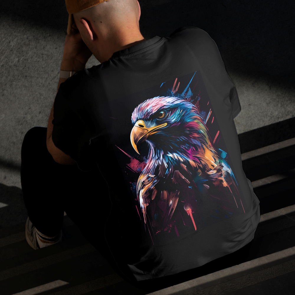 Camiseta Masculina Estampada Águia 100% Algodão Estilo Conforto Diário Do Tamanho P ao GG