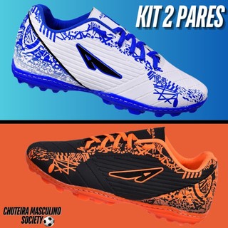 Kit 2 Pares Chuteira Adulto Solado Colado E Costurado Masculino Promoção Society