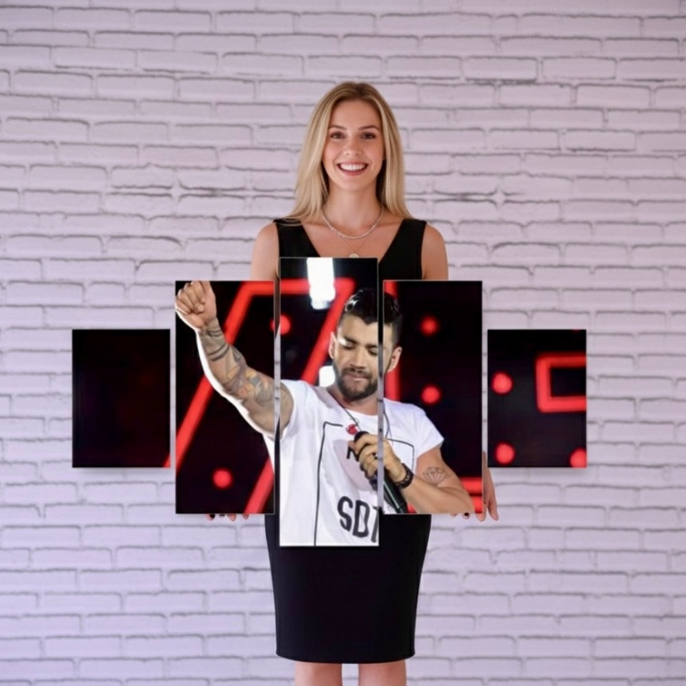 Quadro Decorativo para Salão de 5 Peças Mosaico do Gusttavo Lima o Embaixador Cantor de Sertanejo