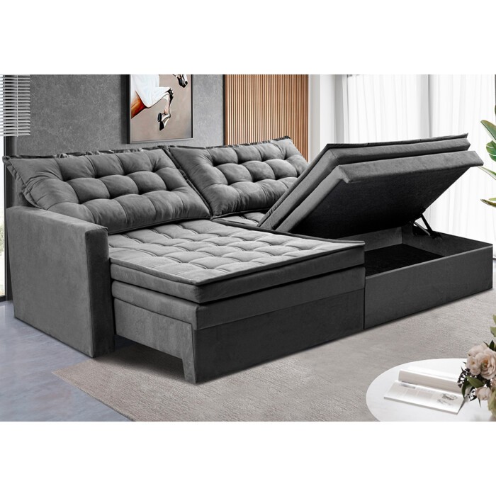 Sofá Sem Caixa Retrátil Baú 1,60m Cama inBox Secret Suede Velusoft Cinza em Oferta na Shopee