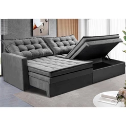 Sofá Sem Caixa Retrátil Baú 1,60m Cama inBox Secret Suede Velusoft Cinza