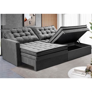 Sofá Sem Caixa Retrátil Baú 1,60m Cama inBox Secret Suede Velusoft Cinza em Oferta na Shopee