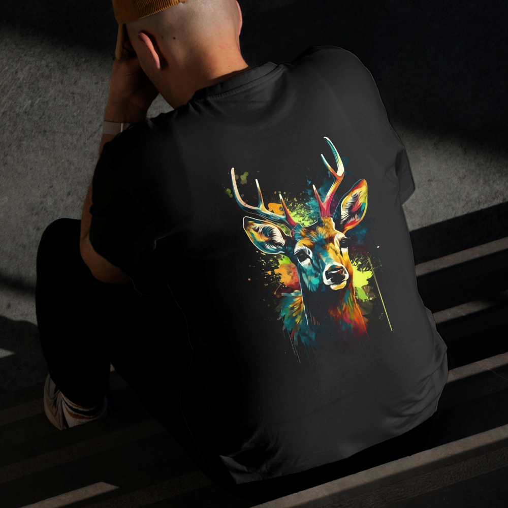 Camiseta Masculina Estampada Cervo 100% Algodão Estilo Conforto Diário Do Tamanho P ao GG