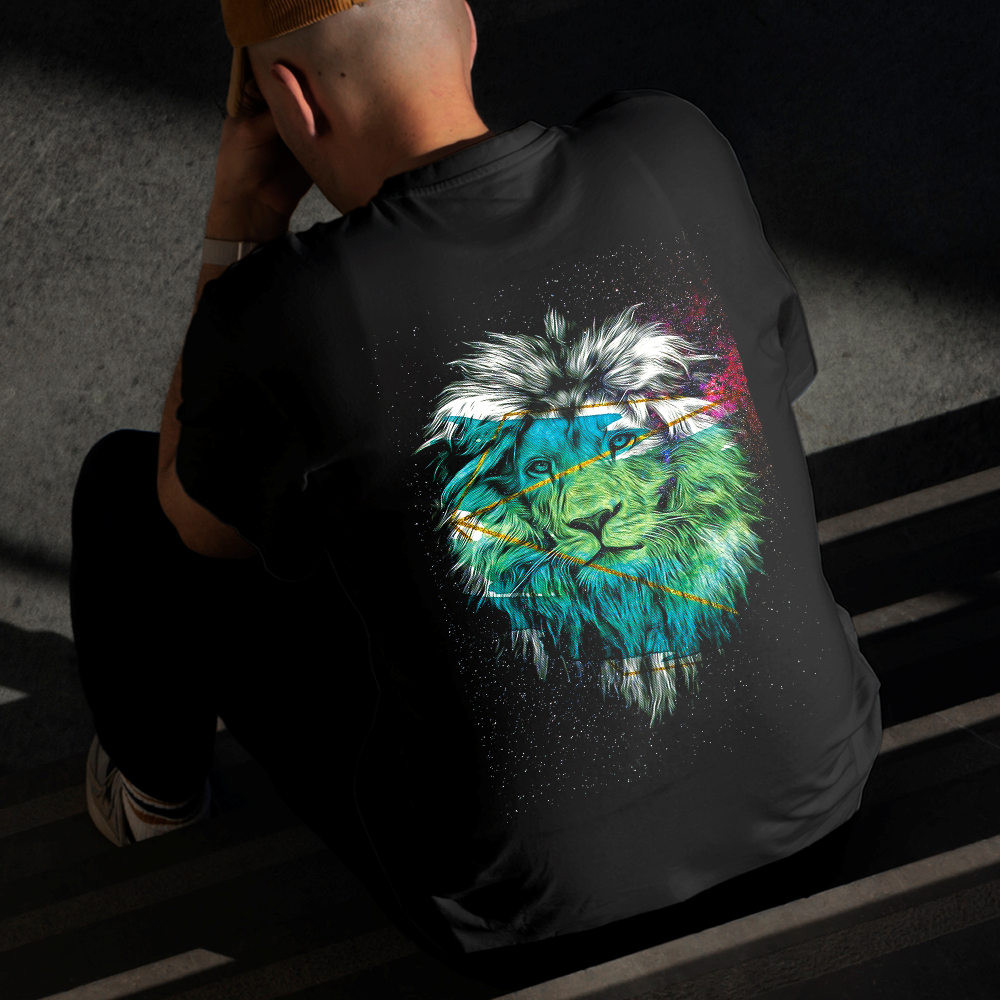 Camiseta Masculina Estampada Leão Camuflado 100% Algodão Estilo Conforto Diário Do Tamanho P ao GG