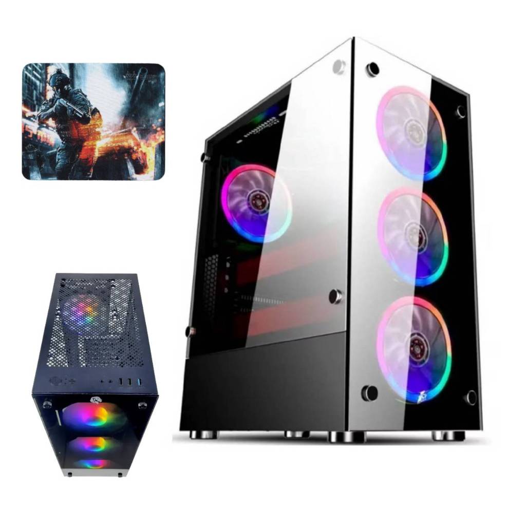 Gabinete Gamer Com 4 Fans Led RGB Com Filtro de Poeira Removível ATX/Micro-ATX/ITX + MOUSEPAD em Oferta na Shopee