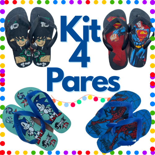Kit 4 Pares de Chinelo Infantil Menino Super Personagens Mais Vendidos 2025