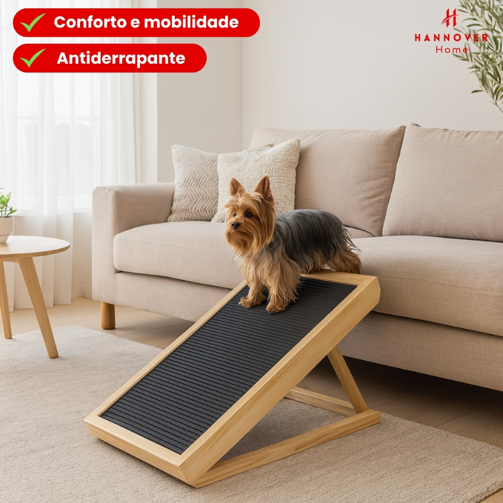 Rampa Pet para Cama e Sofá Antiderrapante Cães Gatos Ajustável Madeira de Pinus Regulável Cachorros — foto 3