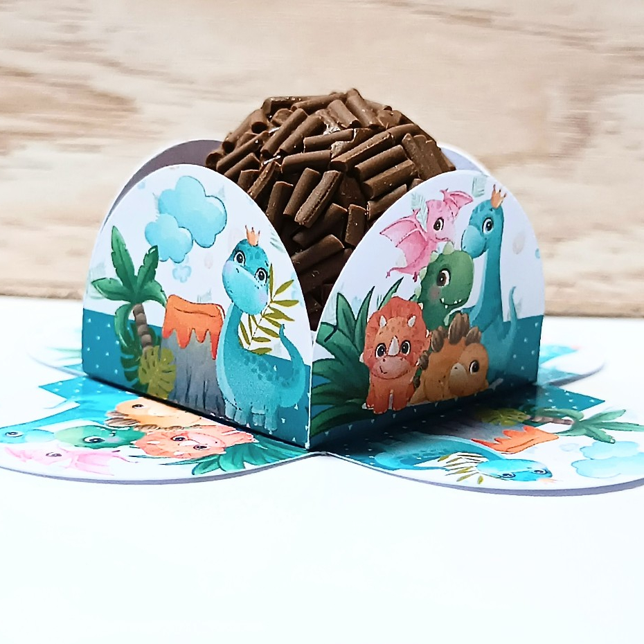 Fominhas de Doce Brigadeiro Dinossauro Kit Festa Personalizados 4 Pétalas Lembrancinhas Aniversário