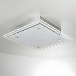 Lustre Plafon de sobrepor quadrado 30cm de vidro Para 02 Lâmpadas Vidro Fosco Bivolt 110v 220v - E27