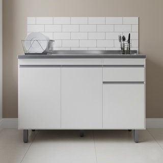 Balcão Gabinete Para Cozinha Pop 120cm 3 Portas 1 Gaveta Sem Tampo em Oferta na Shopee