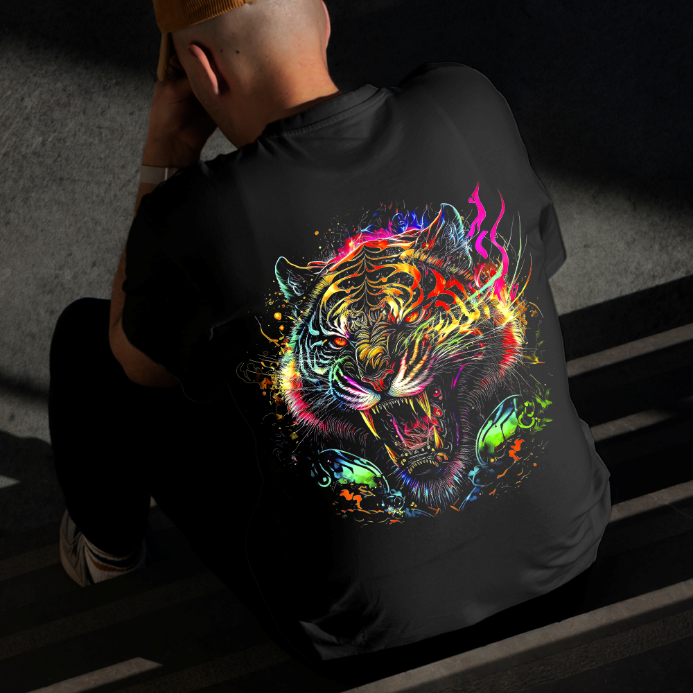 Camiseta Masculina Estampada Tigre Nervoso 100% Algodão Estilo Conforto Diário Do Tamanho P ao GG
