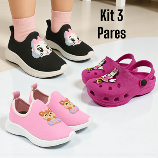 Kit 3 Pares Tênis Infantil Menina Confortável e Sandália Delicada Macia em Oferta na Shopee