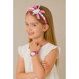 Tiara Arco gatinha Hello Kitty pulseira e xuxinhas de cabelo de menina rosa e vermelho em Oferta na Shopee