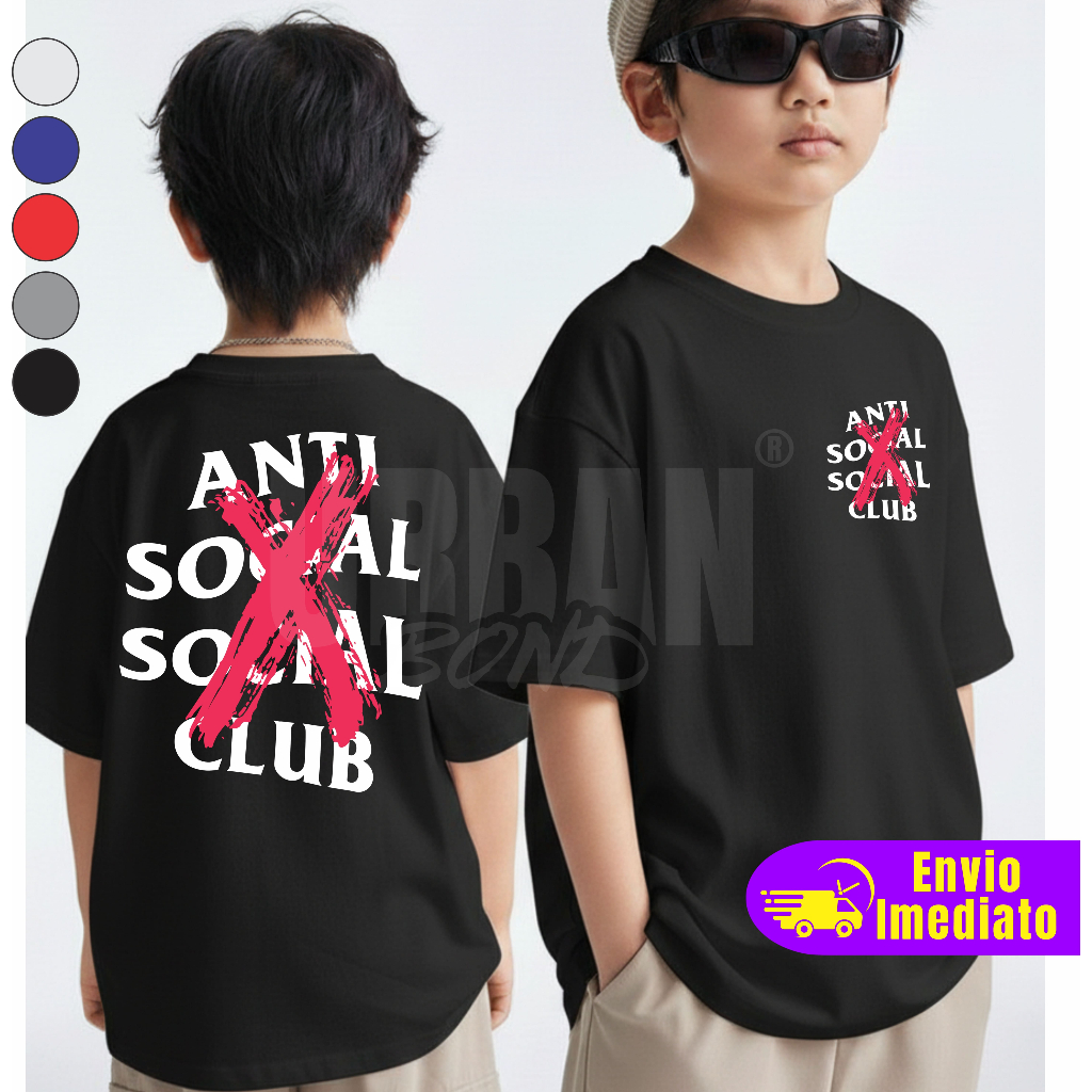 Camiseta Infantil e Juvenil Streetwear Anti Club Malha 30.1 100% Algodão Camisa Estilosa Estampada