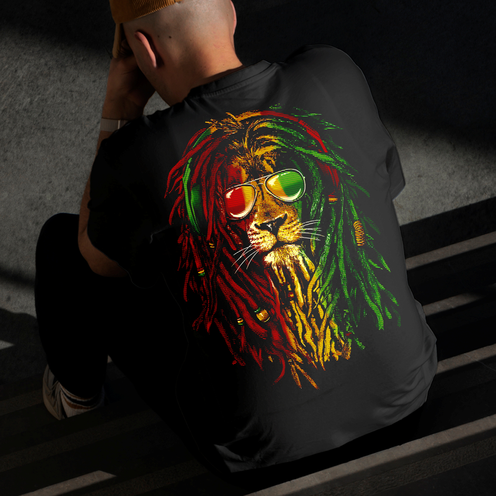Camiseta Masculina Estampada Leão de Óculos 100% Algodão Estilo Conforto Diário Do Tamanho P ao GG