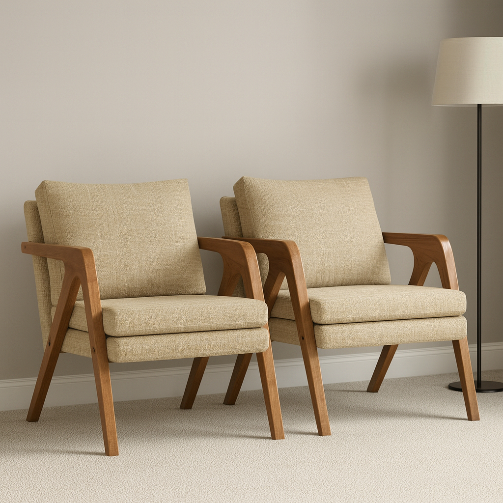 Kit 2 Poltronas Mona Linho Estofada Decorativa Luxo Pés De Madeira Maciça Sala Estar Recepção – AV