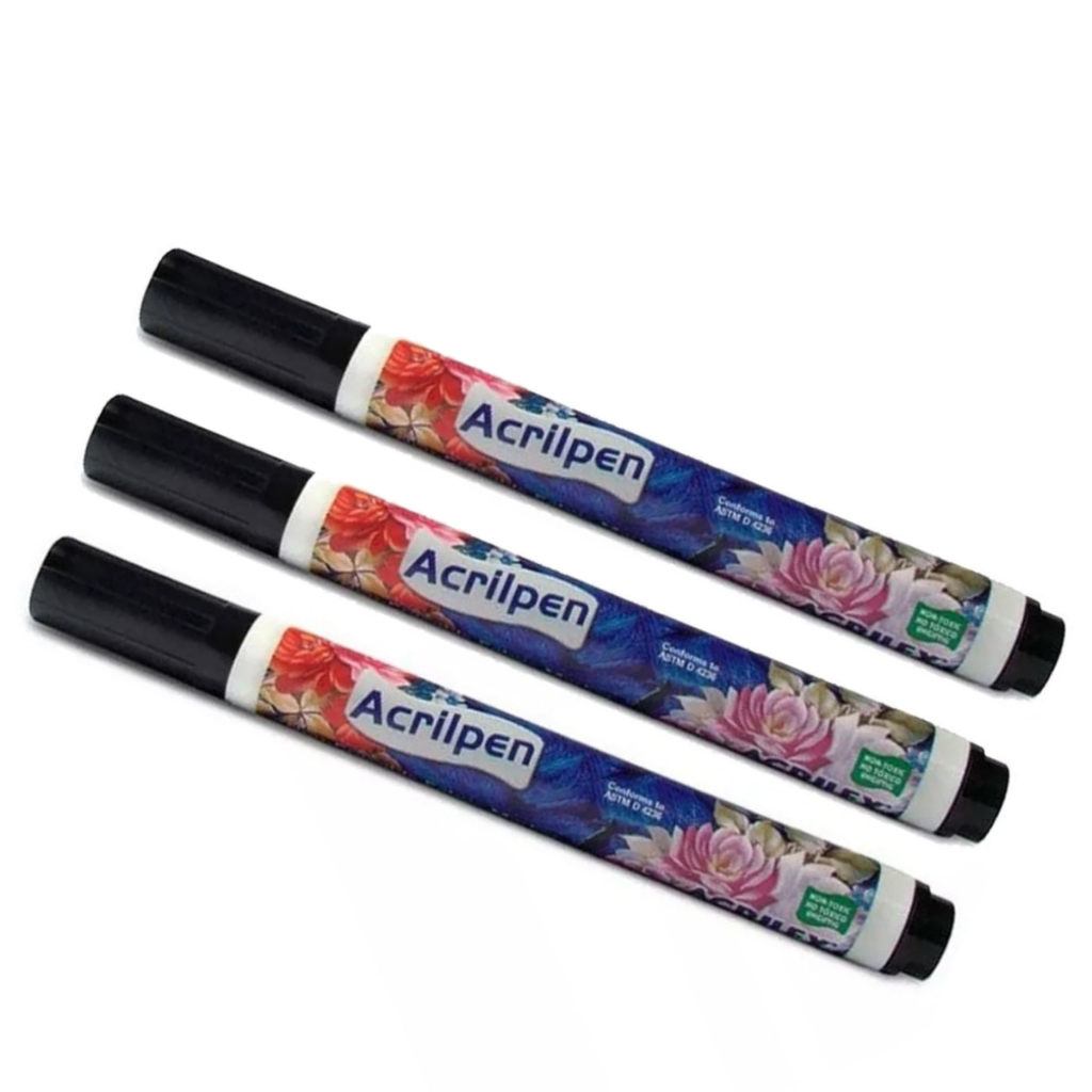 Acrilpen Caneta Para Tecido Permanente Preto Kit 2,3,4,5,6 Unidades
