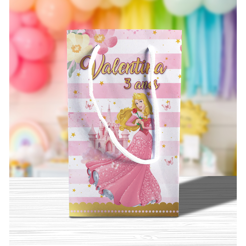 Sacolinha de Festa Bela Adormecida Lembrancinha Personalizada Kit Festa Sacola Pé Princesa