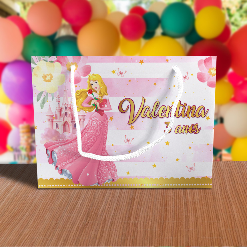 Sacolinha de Festa Bela Adormecida Lembrancinha Personalizada Kit Festa Sacola Deitada Reta Princesa