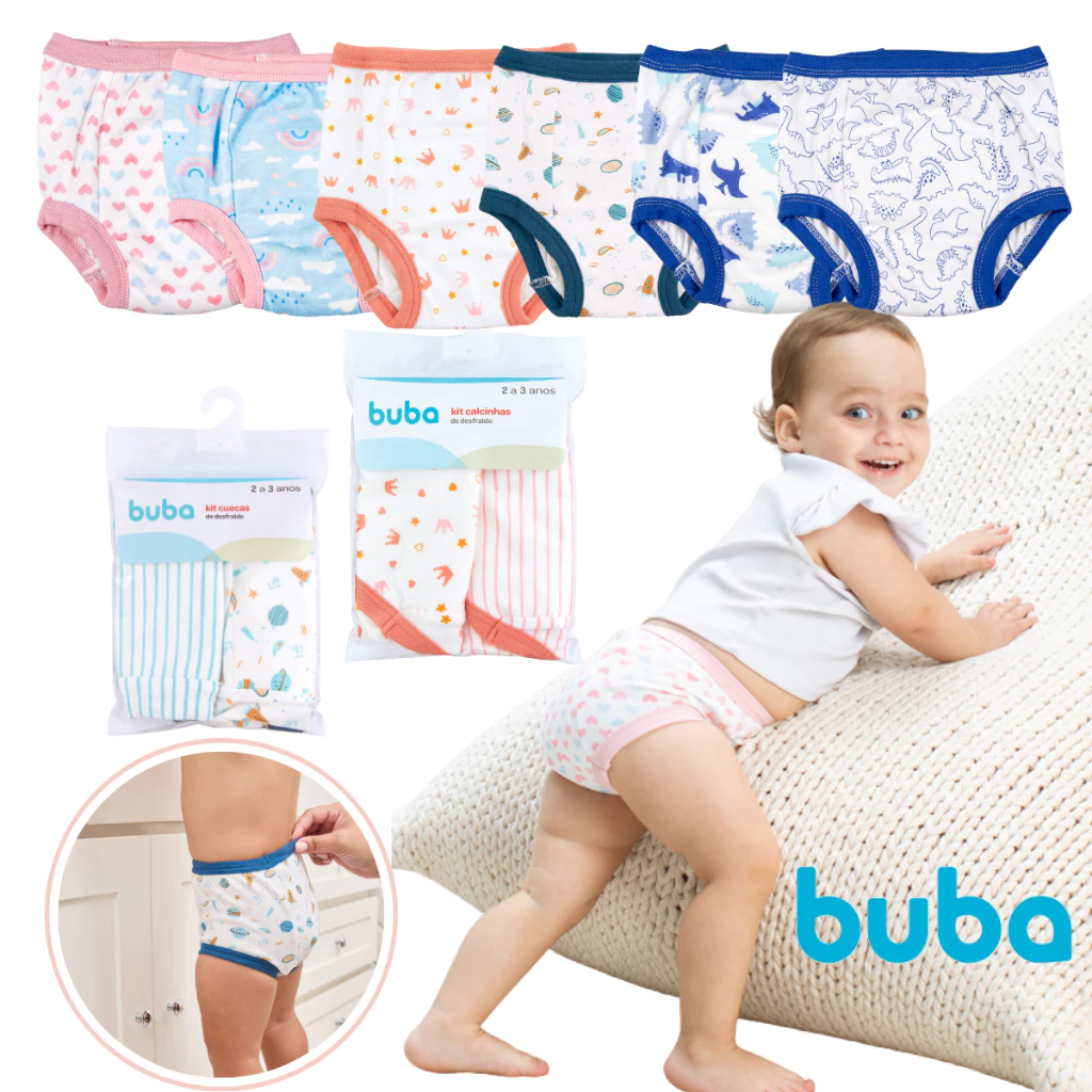 Kit 2 Calcinha Cueca Para Desfralde 2 a 4 Anos P-M Treinamento Buba Infantil Impermeável Transição em Oferta na Shopee