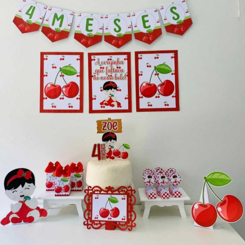KIT FESTA CEREJINHA / MINI KIT CEREJINHA / MERVERSARIO CEREJINHA / KIT SO UM BOLINHO CEREJINHA
