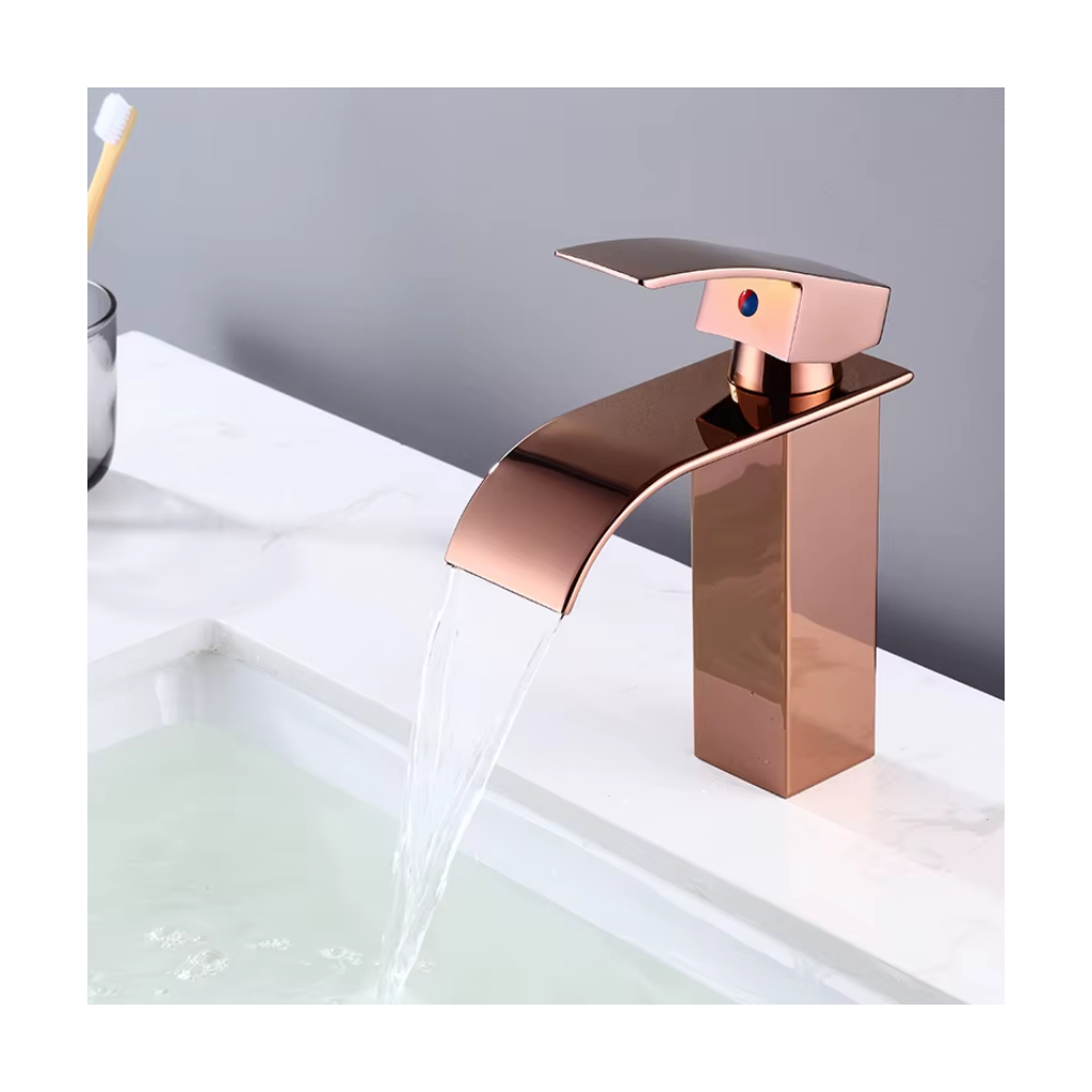Torneira Monocomando De Banheiro Cascata Quadrada Cuba Pia Lavabo Bancada Rose Gold em Oferta na Shopee