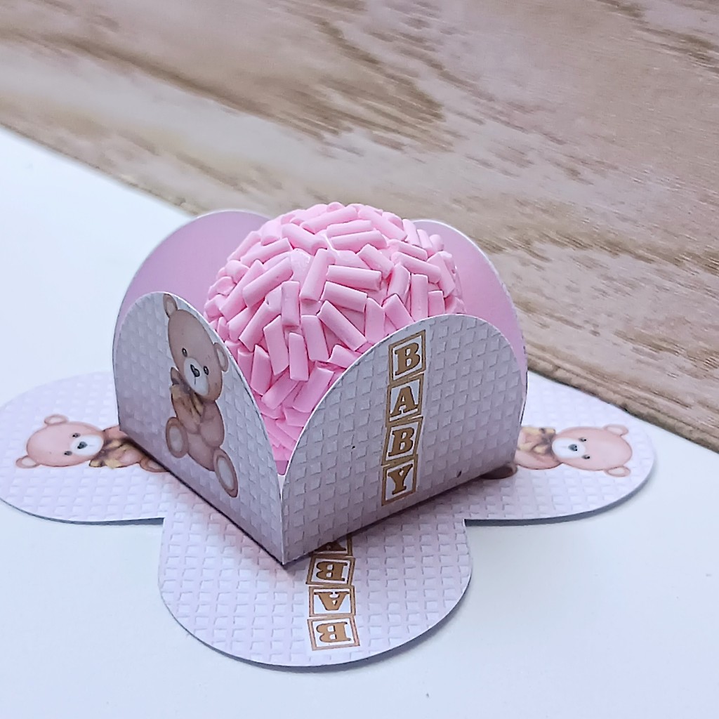 Forminhas Chá Revelação Ursinho Bege Neutro Personalizadas Lembrancinhas Festa listrado chá de Bebê
