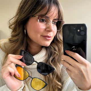 Armação feminina em metal 3 em 1 Lente amarela clip solar com proteção uv400 CN3263 em Oferta na Shopee