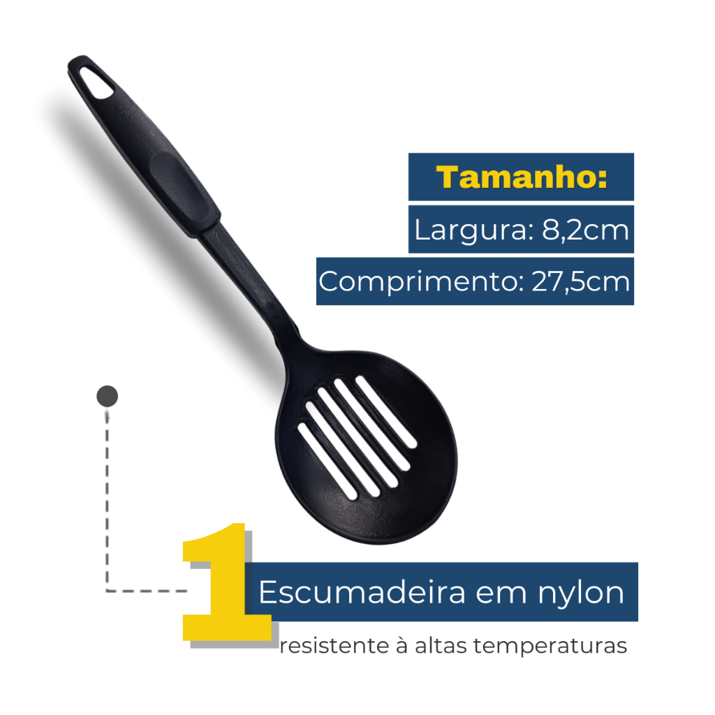 Kit 6 Peças de Utensílios de Cozinha em Nylon – Resistente ao Calor, Leve e Super Prático
