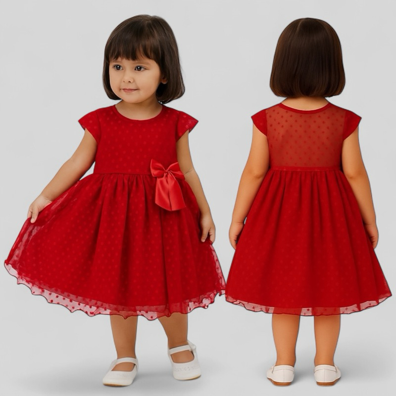 Vestido Infantil Princesa Tule Poá com Laço – Luxo para Aniversário , Festas , rosé , branco, azul, rosa, pink.