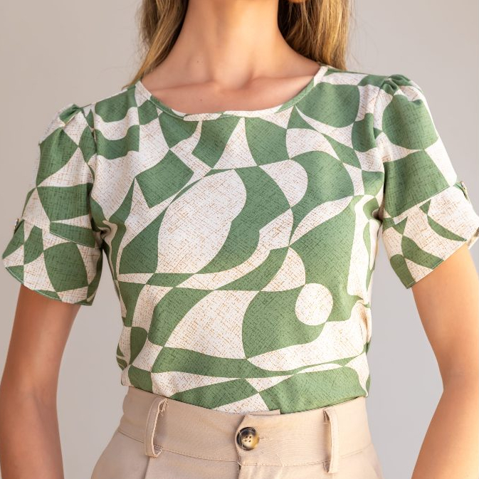 Blusa Feminina Estampada Manga Tulipa Botão Lateral Elegante Casual P M G GG Moda Verão em Oferta na Shopee