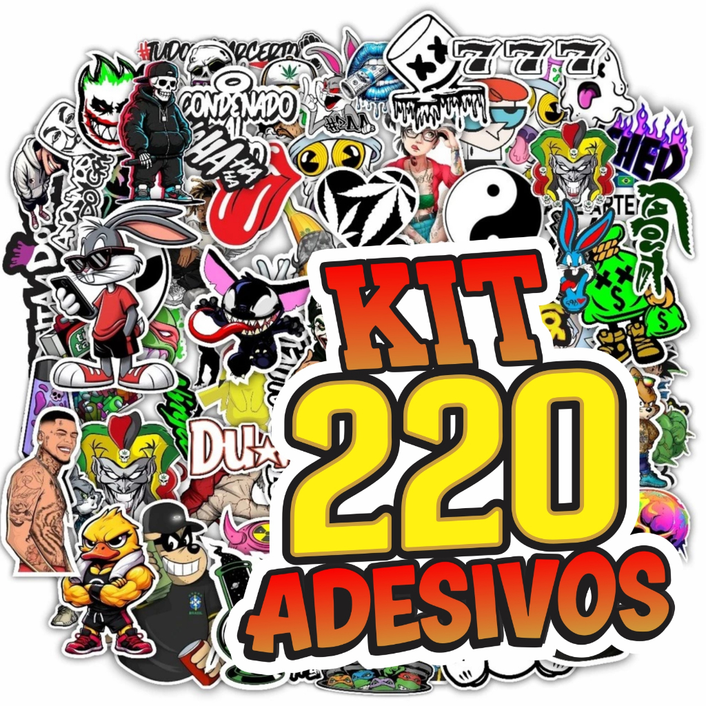 Monte Seu Kit 220 Adesivos Cartela Pra Moto Bike Carro Skate Street Vinil Prova DÁgua Alta Resolução em Oferta na Shopee