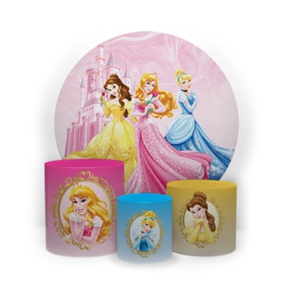 Kit Painel Redondo com Trio Capas De Cilindros 1,50x1,50 Princesas em Oferta na Shopee