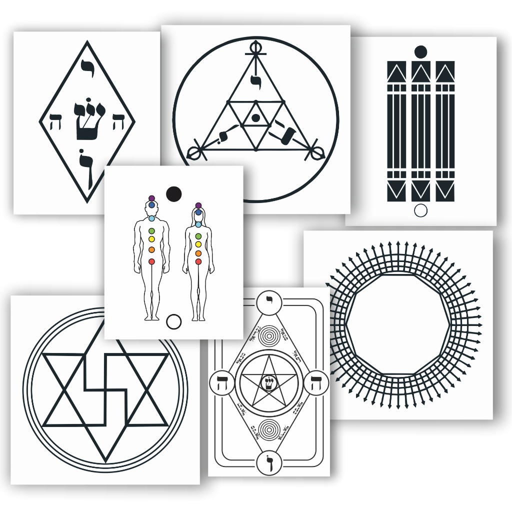 Kit 54 Gráficos Radiestesia Radiônica PVC 1mm 20x20 Mesa Radiônica Proteção Prosperidade + Ebook