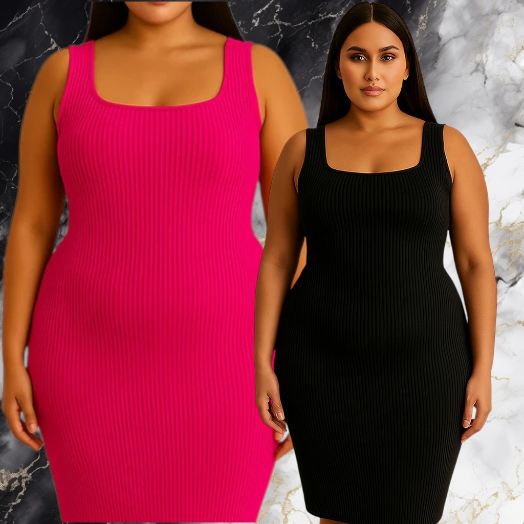 Kit Vestido Gola Quadrada Plus Size Feminino