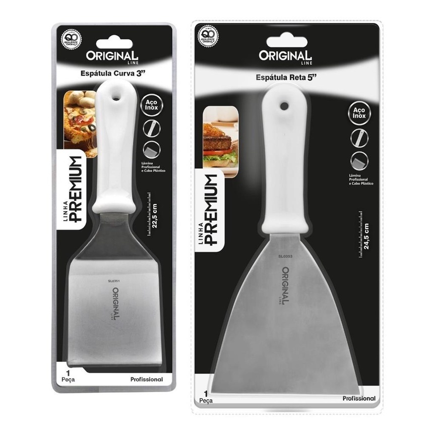 Kit Com 2 Espátulas Em Inox Reta E Curva Original line Para Lanches Chapa Cozinha Chapeiro Lanchonete em Oferta na Shopee