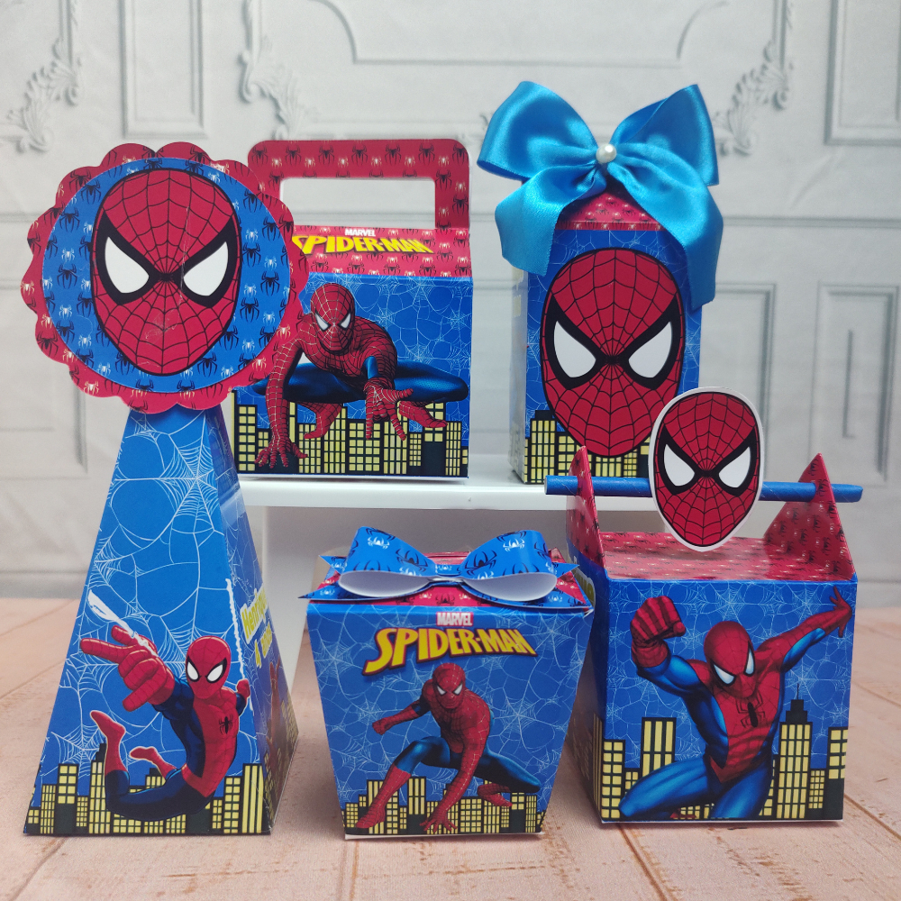 Kit Festa Homem Aranha Personalizado | Lembrancinha Homem Aranha l Pegue e Monte | Caixinhas Personalizadas Infantil