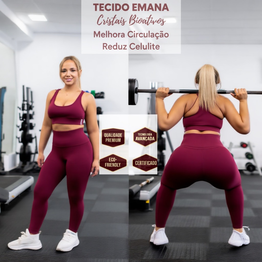 Legging Emana Feminina Compressão Alta Modeladora Anti Celulite Academia- COR MARSSALA/ VINHO